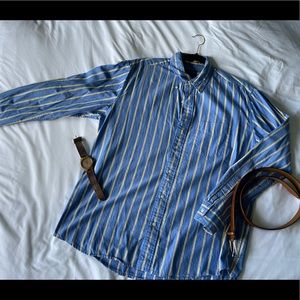 AEO large dress shirt in blue & yellow stripes